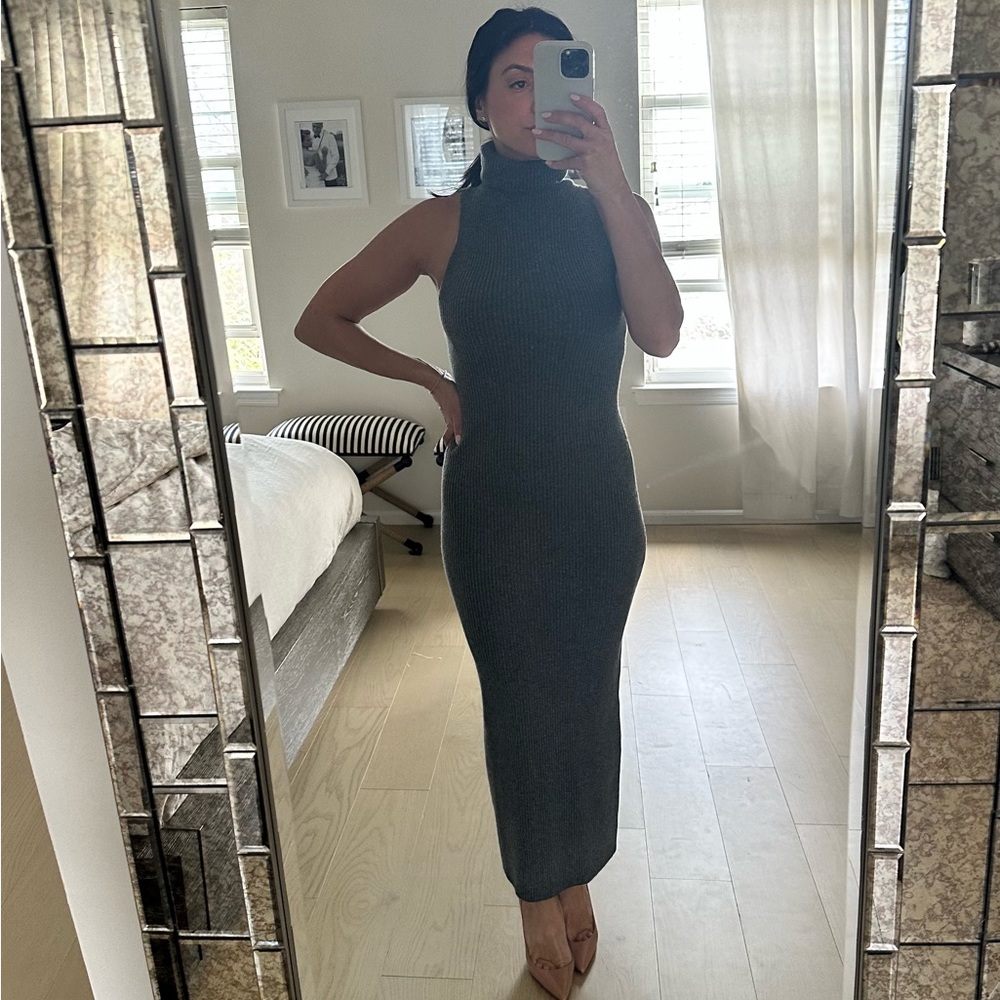 Enza Costa Gray Halter Sheath Maxi Dress